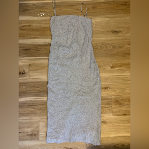 Vince Ticking Stripe Drape Front Strapless Linen-Blend Dress Size 10 *Flaw - Picture 3 of 8